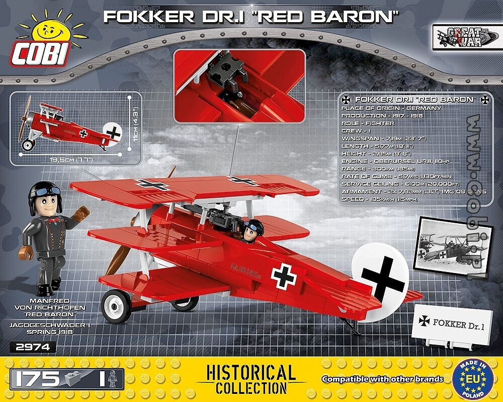 1 Baron Rojo red Baron caza avión Barón Rojo se entrena wwi Cobi 2974 Fokker Dr