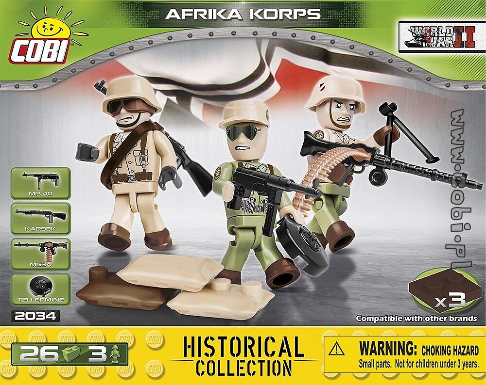 Deutsches Afrika Afrikakorps Figuren mit Zubehör-WWII DAK Cobi 2034-3 X 