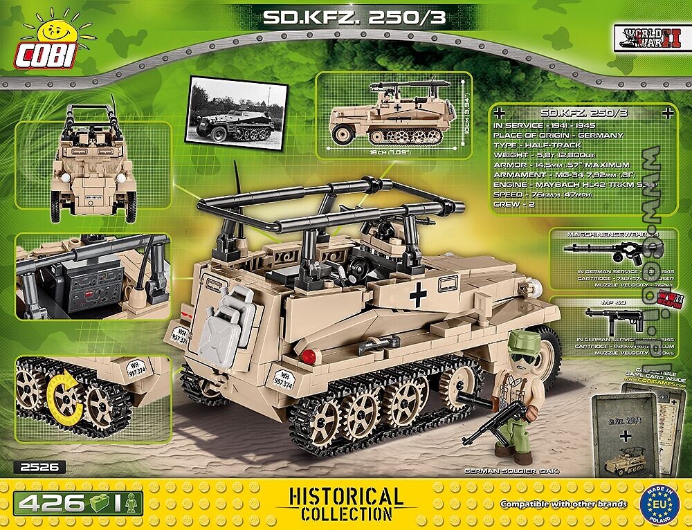 Cobi 2526 SD.KFZ 250/3 gepanzertes Fahrzeug Baustein-Set Spielzeug WW2 420 Teile 
