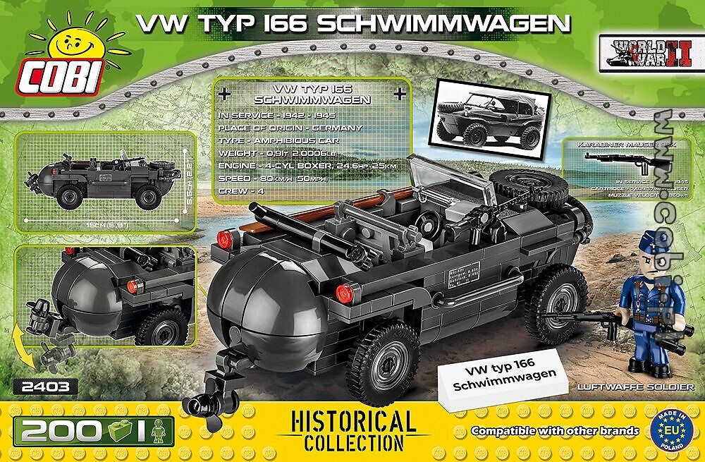 COBI 2403 VW Typ 166 Schwimmwagen WWII 200 Bausteine/1 Figur NEU OVP TOP 