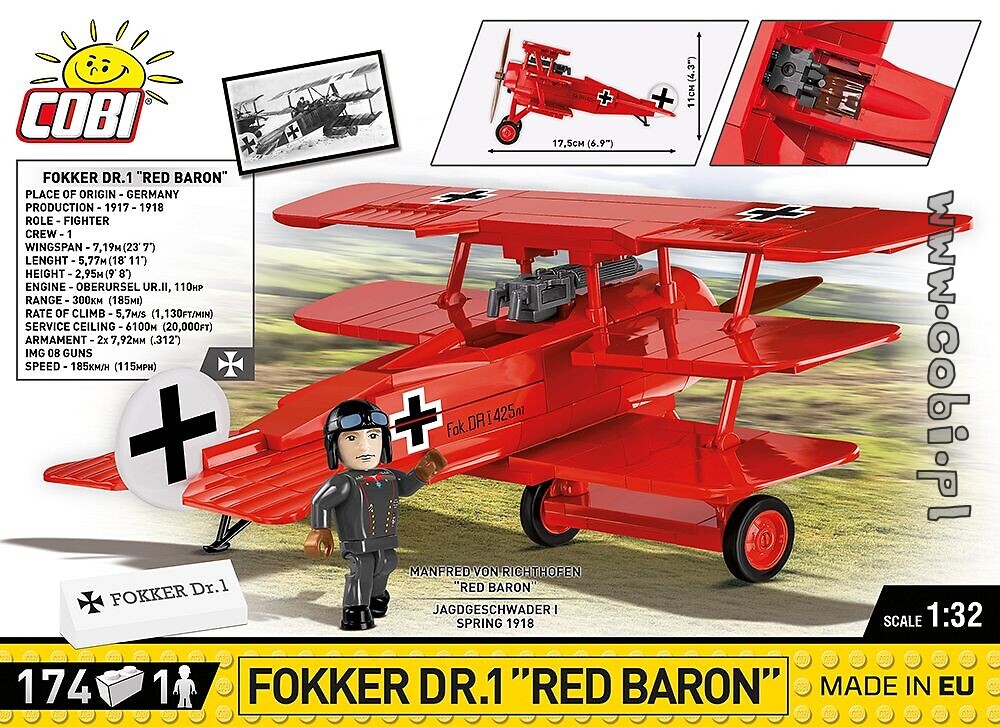COBI 2974 Historical Collection Great War Fokker Dr.i Red Baron Plane 175pcs for sale online 