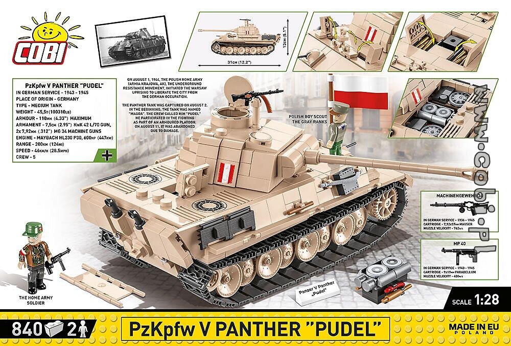 COBI 3035 World of Tanks PzKpfw V Panther Warsaw Uprising 505 pièces et 1 fig 