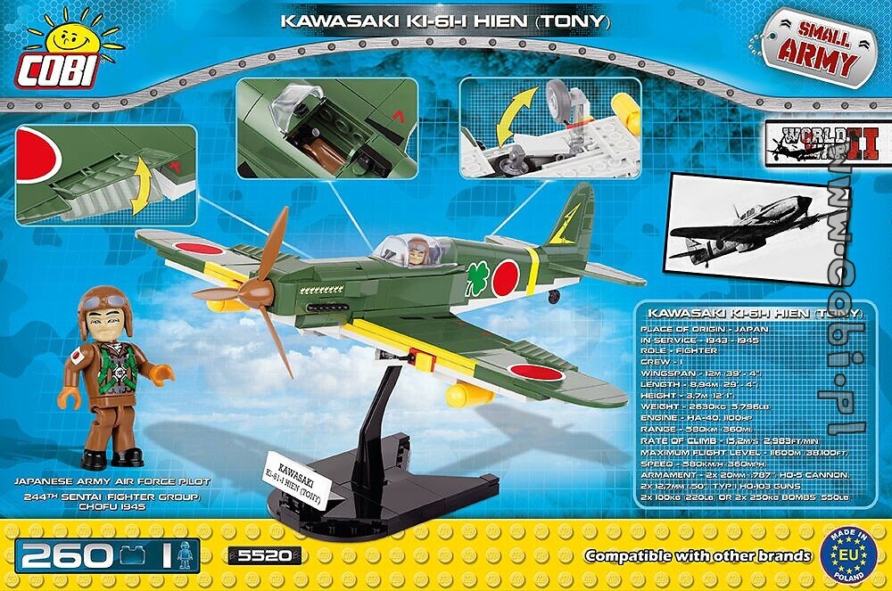 COBI Small Army WWII' Japanese Kawasaki KI-6I-I Hien' 260 Pieces Item #5520 
